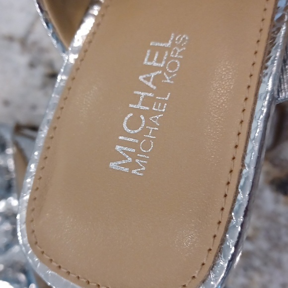 Michael Kors Silver Snakeprint 2 Strap w/Rhinestone High Heel Sandals Multi Size - Picture 14 of 15